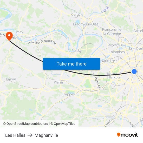 Les Halles to Magnanville map
