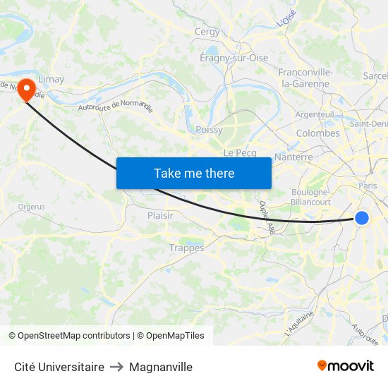 Cité Universitaire to Magnanville map