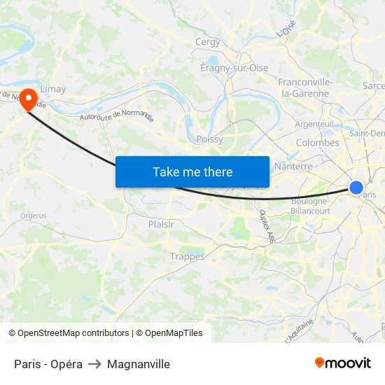 Paris - Opéra to Magnanville map