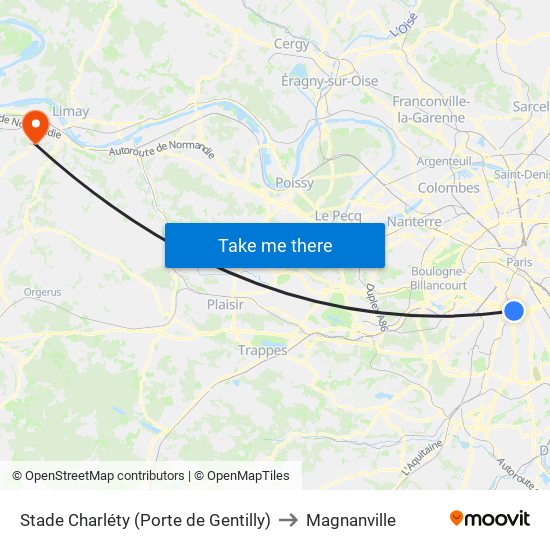 Stade Charléty (Porte de Gentilly) to Magnanville map
