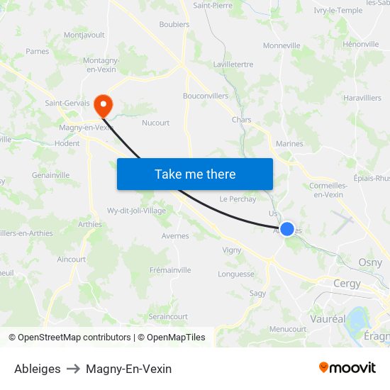 Ableiges to Magny-En-Vexin map