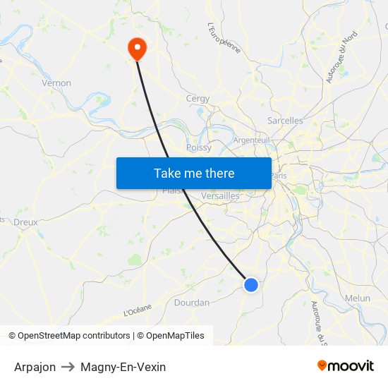 Arpajon to Magny-En-Vexin map