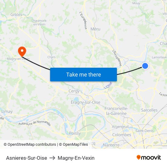 Asnieres-Sur-Oise to Magny-En-Vexin map