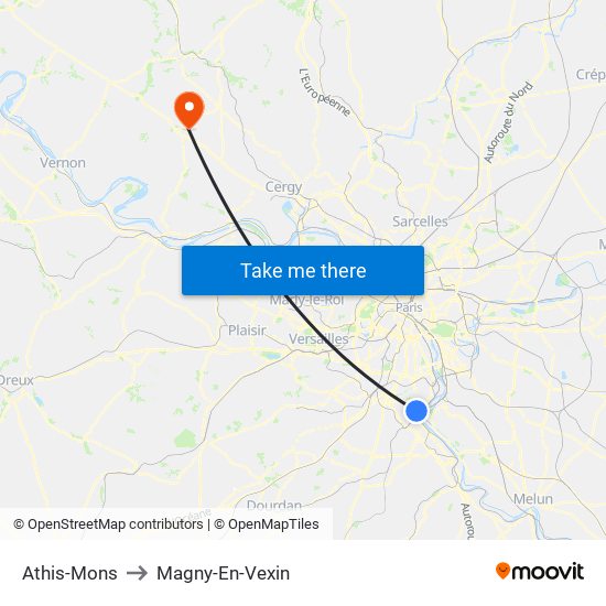 Athis-Mons to Magny-En-Vexin map