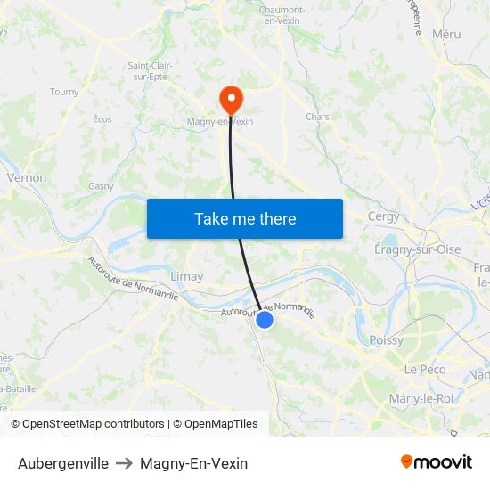 Aubergenville to Magny-En-Vexin map