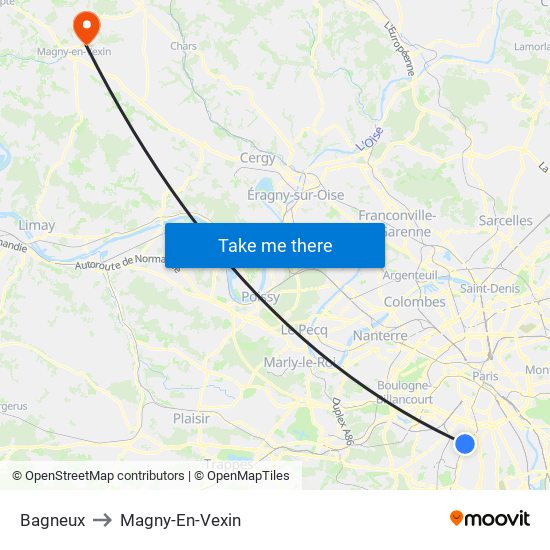 Bagneux to Magny-En-Vexin map