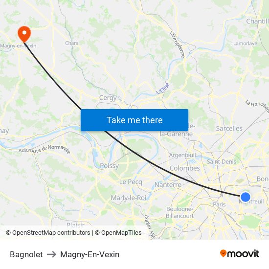 Bagnolet to Magny-En-Vexin map