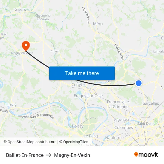 Baillet-En-France to Magny-En-Vexin map