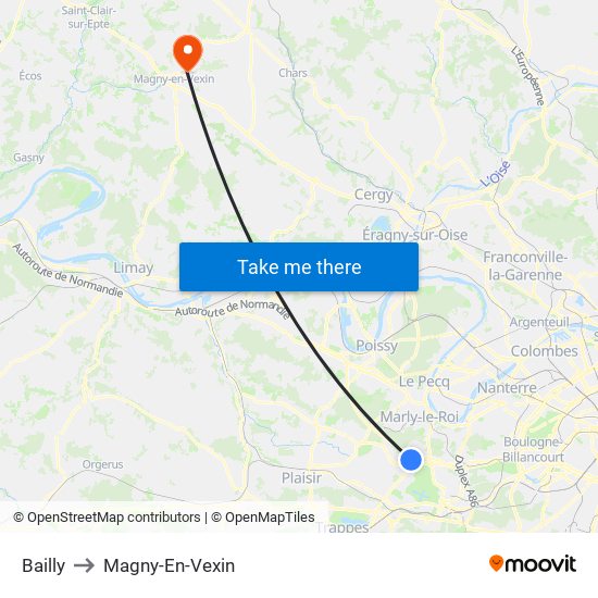 Bailly to Magny-En-Vexin map