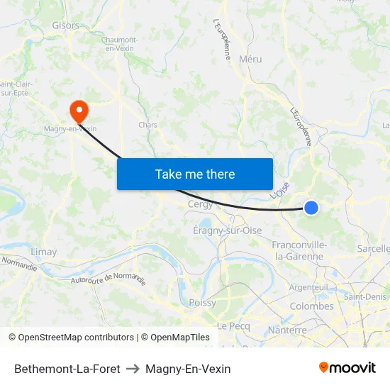 Bethemont-La-Foret to Magny-En-Vexin map