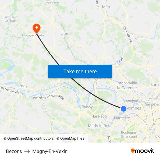 Bezons to Magny-En-Vexin map