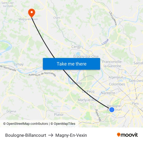 Boulogne-Billancourt to Magny-En-Vexin map