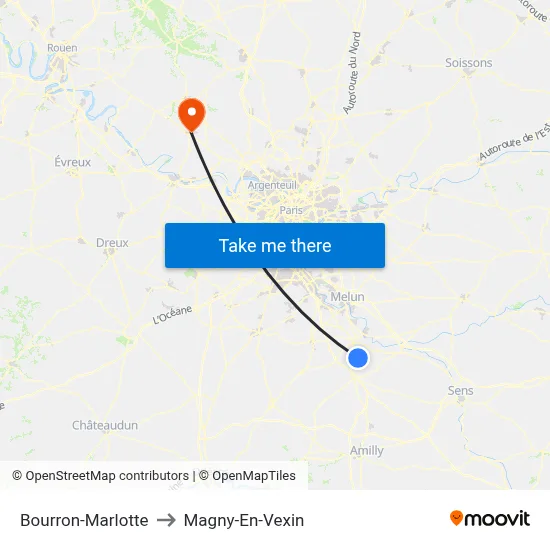 Bourron-Marlotte to Magny-En-Vexin map