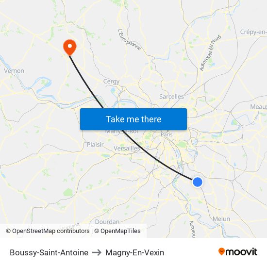 Boussy-Saint-Antoine to Magny-En-Vexin map