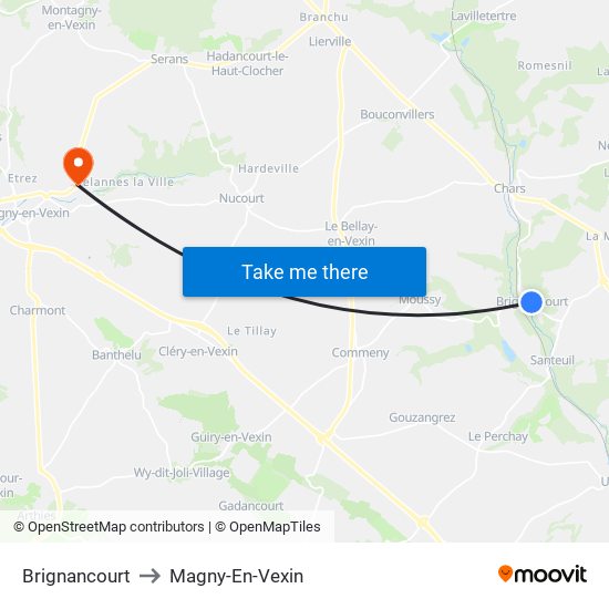 Brignancourt to Magny-En-Vexin map