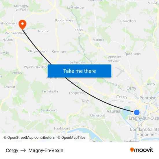 Cergy to Magny-En-Vexin map