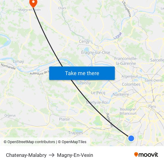Chatenay-Malabry to Magny-En-Vexin map