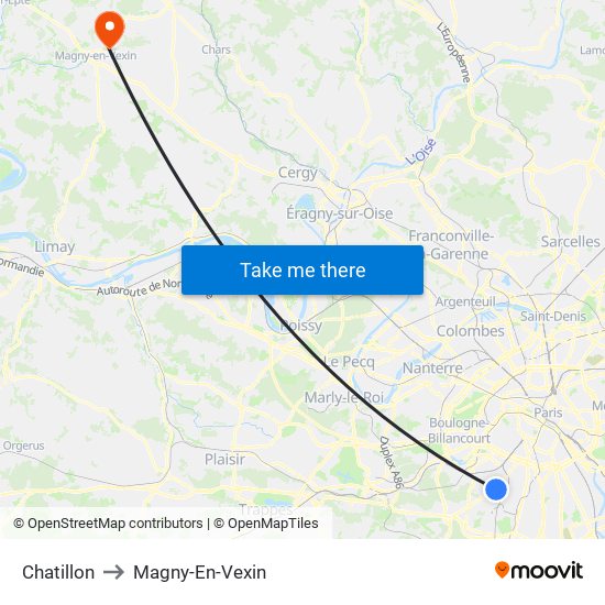 Chatillon to Magny-En-Vexin map