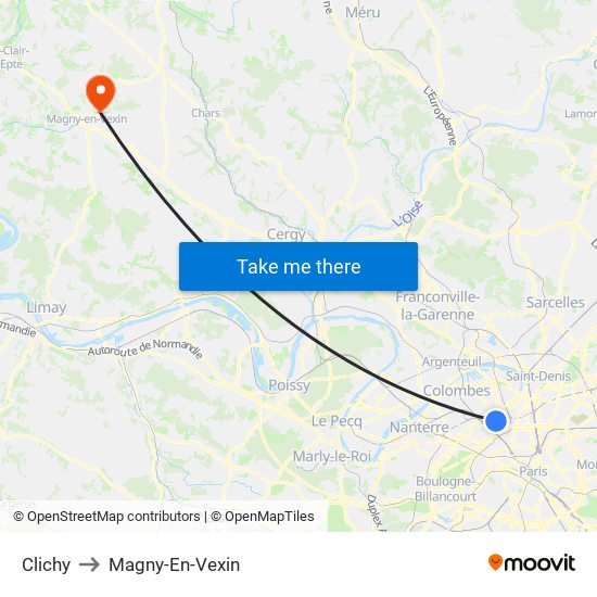 Clichy to Magny-En-Vexin map