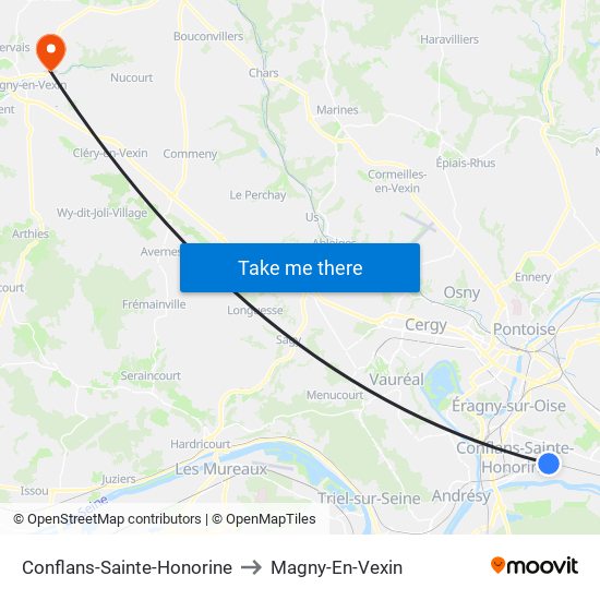 Conflans-Sainte-Honorine to Magny-En-Vexin map