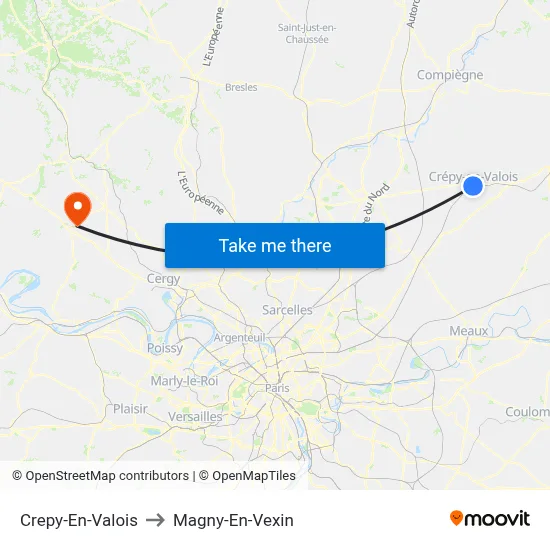 Crepy-En-Valois to Magny-En-Vexin map