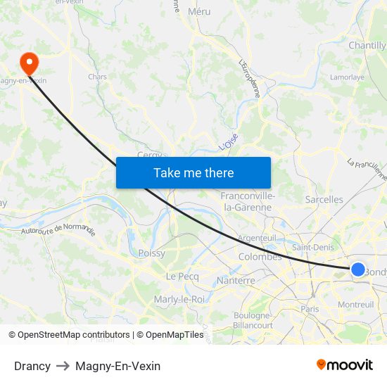 Drancy to Magny-En-Vexin map