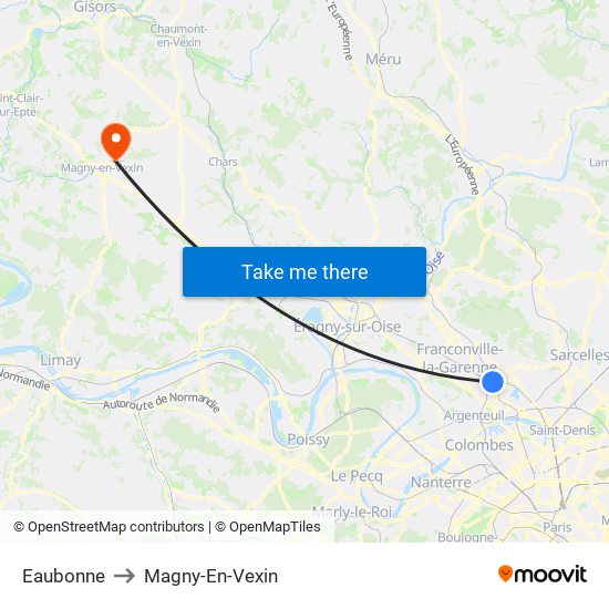 Eaubonne to Magny-En-Vexin map