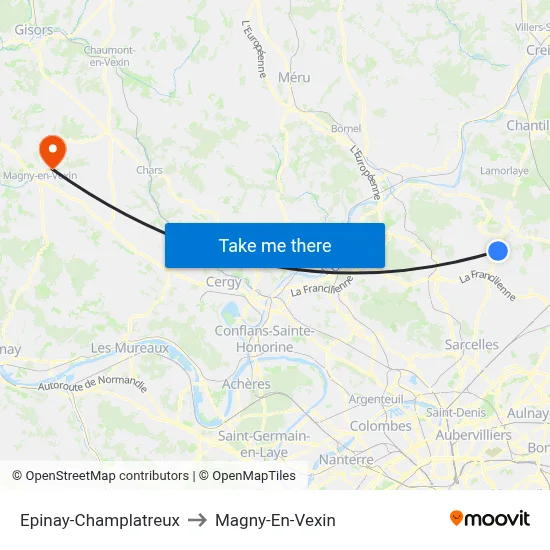 Epinay-Champlatreux to Magny-En-Vexin map