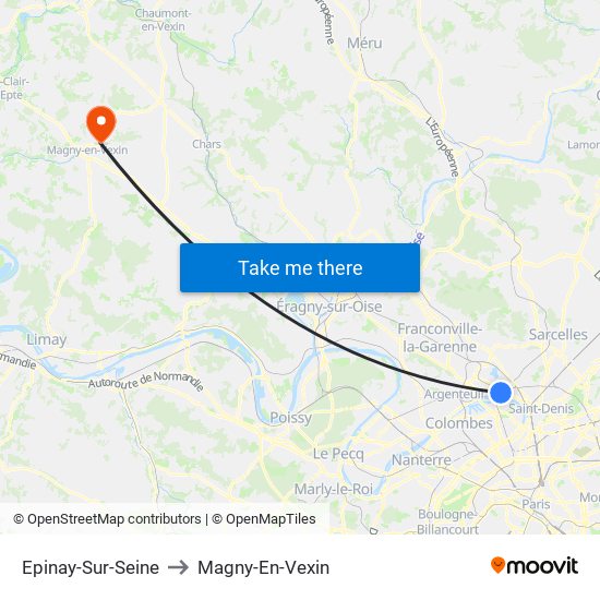 Epinay-Sur-Seine to Magny-En-Vexin map