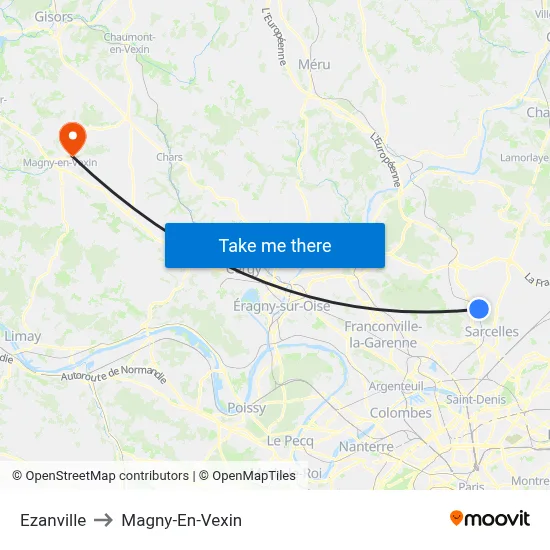 Ezanville to Magny-En-Vexin map