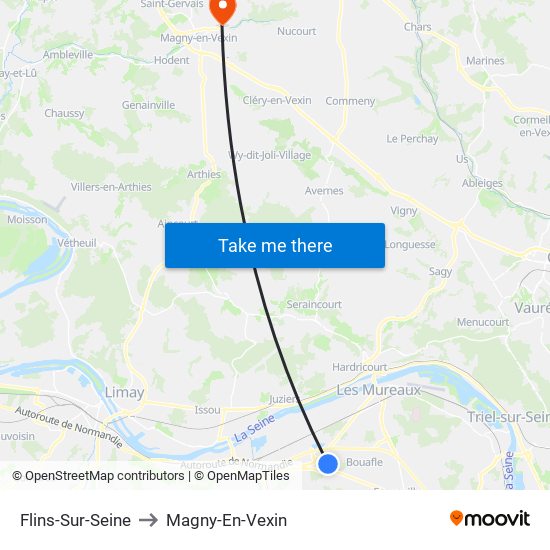 Flins-Sur-Seine to Magny-En-Vexin map