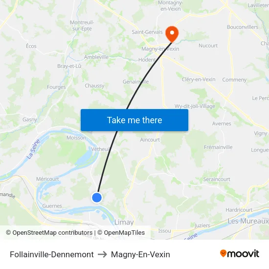 Follainville-Dennemont to Magny-En-Vexin map
