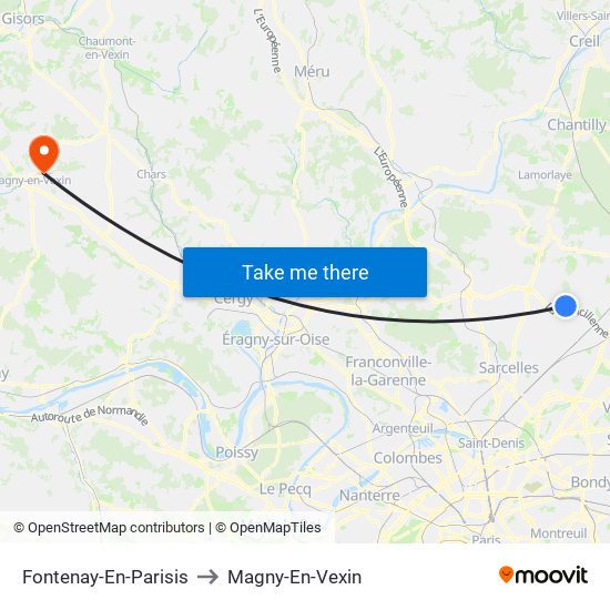 Fontenay-En-Parisis to Magny-En-Vexin map