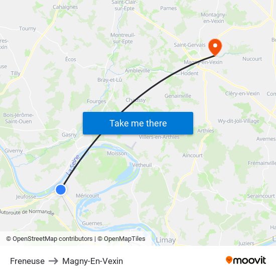 Freneuse to Magny-En-Vexin map