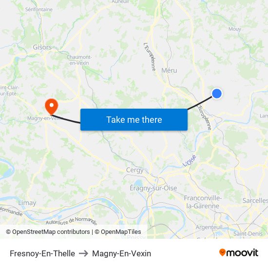 Fresnoy-En-Thelle to Magny-En-Vexin map