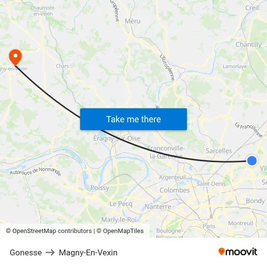 Gonesse to Magny-En-Vexin map