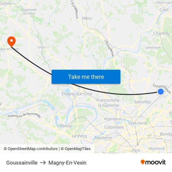 Goussainville to Magny-En-Vexin map