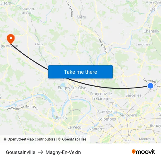 Goussainville to Magny-En-Vexin map