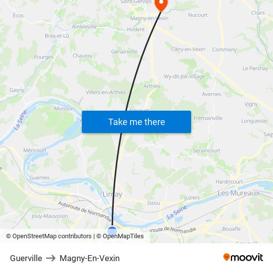 Guerville to Magny-En-Vexin map