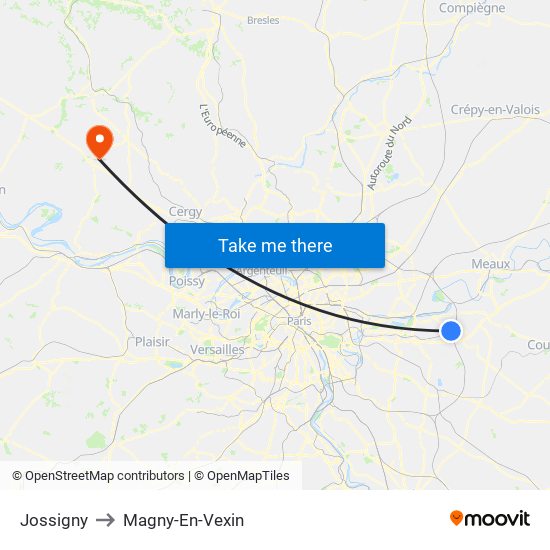 Jossigny to Magny-En-Vexin map