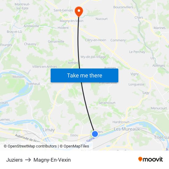 Juziers to Magny-En-Vexin map