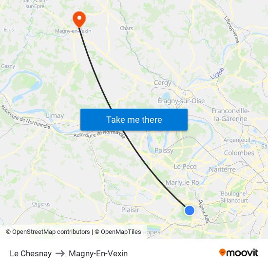 Le Chesnay to Magny-En-Vexin map