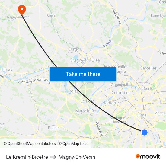 Le Kremlin-Bicetre to Magny-En-Vexin map