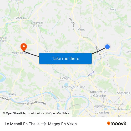 Le Mesnil-En-Thelle to Magny-En-Vexin map