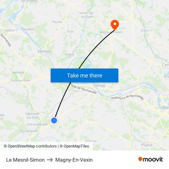 Le Mesnil-Simon to Magny-En-Vexin map