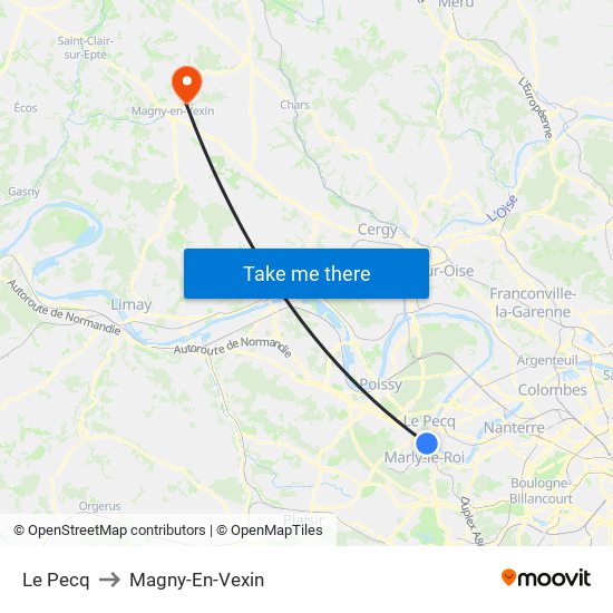 Le Pecq to Magny-En-Vexin map