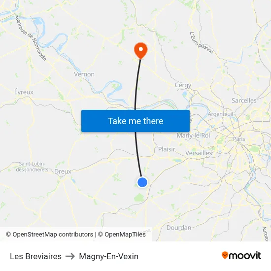 Les Breviaires to Magny-En-Vexin map