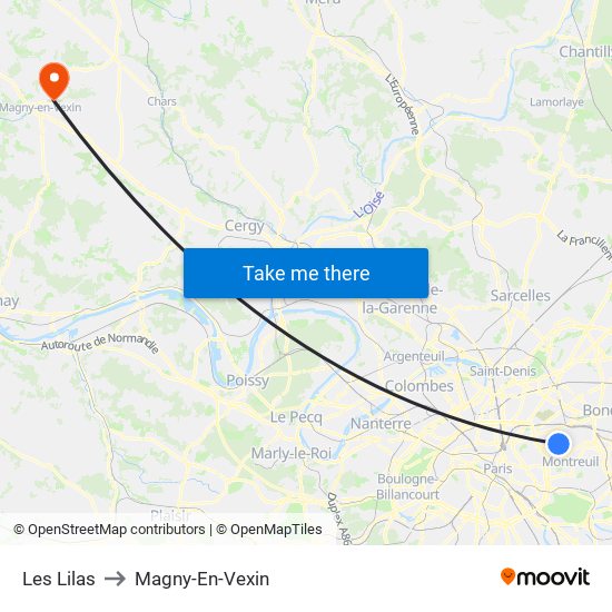 Les Lilas to Magny-En-Vexin map