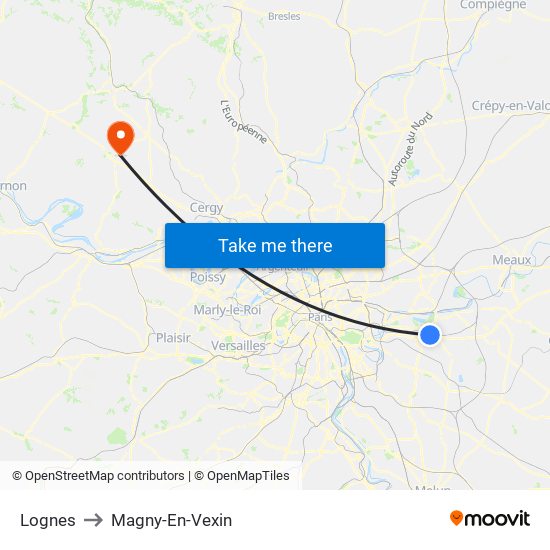 Lognes to Magny-En-Vexin map
