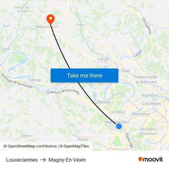 Louveciennes to Magny-En-Vexin map